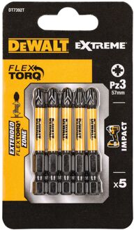 DeWalt Extreme Impact Torsion Schroefbits Dt7392t-qz 57mm Pz3 5 Stuks