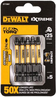 DeWalt Extreme Impact Torsion Schroefbits Dt7396t-qz 57mm T25 5 Stuks