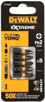 DeWalt Extreme Impact Torsion Schroefbits Dt7994t-qz 25mm Ph2 5 Stuks