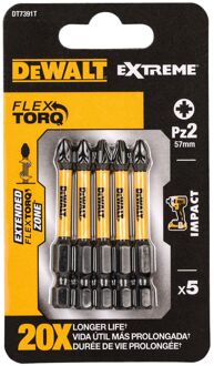 DeWalt Schroefbits - Extreme Flextorq - Impact Pz2 - 57mm - 5 Stuks