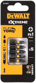 DeWalt Schroefbits - Extreme Flextorq - Phillips Ph1 Impact - 25mm - 5 Stuks
