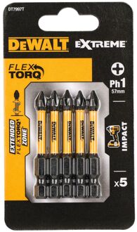 DeWalt Schroefbits - Extreme Impact Torsion - Phillips Ph1 Impact - 57mm - 5 Stuks