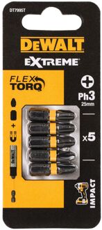DeWalt Schroefbits - Extreme Impact Torsion - Phillips Ph3 Impact - 25mm - 5 Stuks