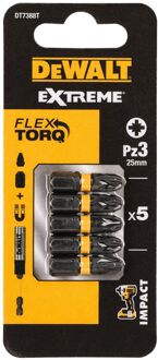 DeWalt Schroefbits - Extreme Impact Torsion - Pozidriv Pz3 Impact - 25mm - 5 Stuks