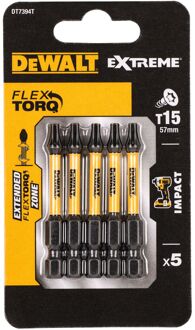 DeWalt Schroefbits - Extreme Impact Torsion - Torx T15 Impact - 57mm - 5 Stuks
