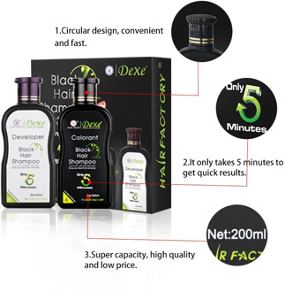 Dexe Black Hair Color Shampoo Long Lasting Natural 5 min Whıte Black Hair Dye Black Hair Color Shampoo 200ml+200ml