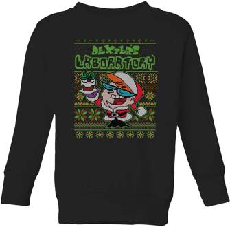 Dexter's Lab Pattern Kids' Christmas Jumper - Black - 98/104 (3-4 jaar) Zwart - XS