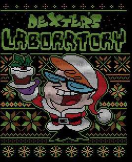 Dexter's Lab Pattern Men's Christmas T-Shirt - Black - 3XL Zwart