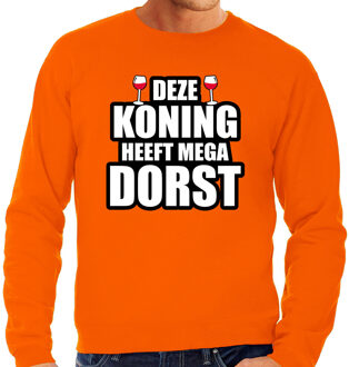 Deze Koning heeft mega dorst / wijn sweater oranje voor heren - Koningsdag truien S - Feesttruien