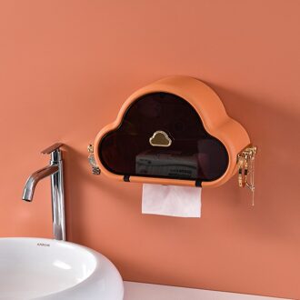 Dfu Punchfree Zelfklevende Waterdichte Muurbevestigd Wc Tissue Box Cover Multifunctionele Badkamer Organizer Papier Houder oranje