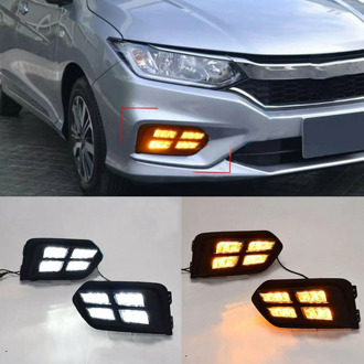 DHBH-LED Daytime Running Light DRL Yellow Turn Signals Fog Lamp for Honda City 2017 2018