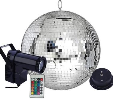 Dia25/30CM Mirror Disco Ball Silver Hanging Mirror Disco Ball With Remote RGB Beam Pinspot Spotlight Christmas Party Stage Light