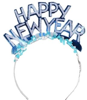 Diadeem Happy New Year blauw voor volwassenen