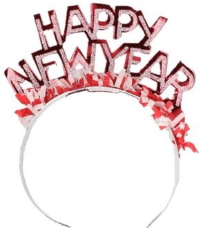 Diadeem Happy New Year rood voor volwassenen