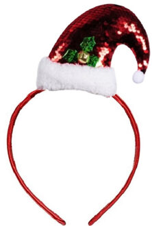 Diadeem kerstmuts - rood - pailletten - kerst haarband Multi