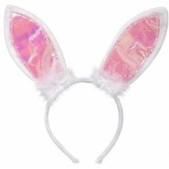 Diadeem met witte konijnen/hazen oren - Verkleedhoofddeksels