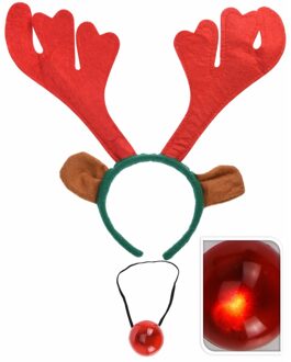 Diadeem - rendier gewei - met lichtgevende neus - kerst diadeem Multi