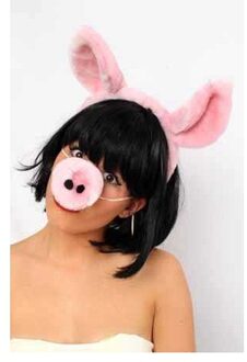 Diadeem - varkensoren en neus - roze - haarband - varken accessoires