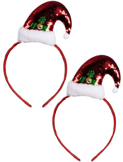 Diadeems kerstmutsen - 2x - rood - pailletten - kerst haarband