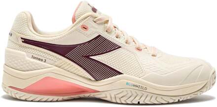 Diadora Blushield Torneo 3 Tennisschoenen Dames-Wit,Donkerrood - 36.5,37,38,38.5,39,40,40.5,41,42
