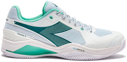 Diadora Blushield Torneo 3 Tennisschoenen Heren-wit, petrolblauw - 42,42.5,43,44,44.5,45,45.5,46,47,47.5,48,49