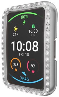 Diamant Pc Screen Protector Case Voor Huawei Horloge Fit Shell Edge Frame Bumper Beschermende Cover Shiny Smart Horloge Accessoires grijs