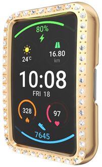 Diamant Pc Screen Protector Case Voor Huawei Horloge Fit Shell Edge Frame Bumper Beschermende Cover Shiny Smart Horloge Accessoires roos goud