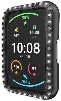 Diamant Pc Screen Protector Case Voor Huawei Horloge Fit Shell Edge Frame Bumper Beschermende Cover Shiny Smart Horloge Accessoires zwart