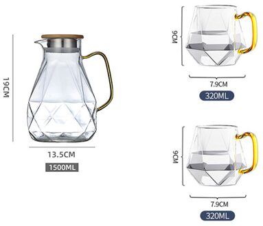 Diamant Textuur Glas Theepot Set Koud Water Jug Transparante Koffie Pot Thuis Hittebestendig Grote Capaciteit Setheatable Ketel 1.5L Pot met 2 Cup