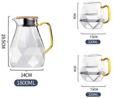 Diamant Textuur Glas Theepot Set Koud Water Jug Transparante Koffie Pot Thuis Hittebestendig Grote Capaciteit Setheatable Ketel 1.8LPot met 2 Cup