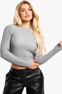 Diamante Hotfix Top Met Lange Mouwen, Charcoal - S