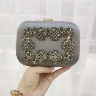 Diamanten Bloem Kristal Clutch Avondtasje Gouden Party Purse Vrouwen Wedding Bridal Handtas Pouch Lady Luxe Soiree Pochette Zak grijs
