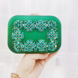 Diamanten Bloem Kristal Clutch Avondtasje Gouden Party Purse Vrouwen Wedding Bridal Handtas Pouch Lady Luxe Soiree Pochette Zak groen