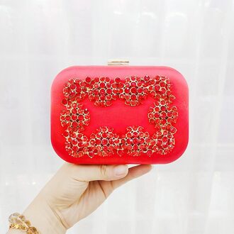 Diamanten Bloem Kristal Clutch Avondtasje Gouden Party Purse Vrouwen Wedding Bridal Handtas Pouch Lady Luxe Soiree Pochette Zak rood