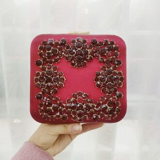 Diamanten Bloem Kristal Clutch Avondtasje Gouden Party Purse Vrouwen Wedding Bridal Handtas Pouch Lady Luxe Soiree Pochette Zak win rood