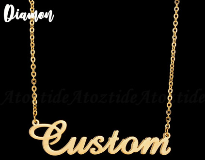 Diamon Customized 2020 New Fashion Stainless Steel Name Necklace Personalized Letter Gold Pendant Nameplate Gift