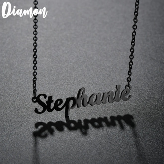 Diamon Customized Fashion Stainless Steel Name Necklace Personalized Letter Black Choker Necklace Pendant Nameplate Gift