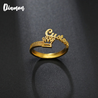 Diamon Customized Stainless Steel Name Frosted Ring Personalized Letter Gold Ring Pendant Nameplate Jewelry Gift For Lovers