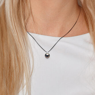 Diamond Bracelet 0060 Cts Natuurlijke en gekweekte parel Ronde 8-9 mm TAHITI Black Nylon 925 - maat Naturel