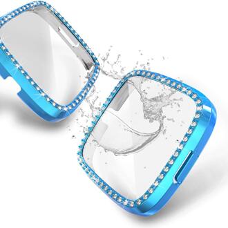 Diamond Pc Case Voor Fitbit Versa 2 Waterdichte Horloge Shell Cover Screen Case Voor Fitbit Versa 2 Horloge Beschermende frame Shell blauw