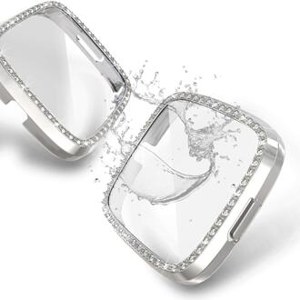 Diamond Pc Case Voor Fitbit Versa 2 Waterdichte Horloge Shell Cover Screen Case Voor Fitbit Versa 2 Horloge Beschermende frame Shell zilver