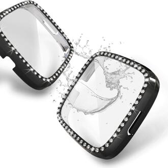 Diamond Pc Case Voor Fitbit Versa 2 Waterdichte Horloge Shell Cover Screen Case Voor Fitbit Versa 2 Horloge Beschermende frame Shell zwart
