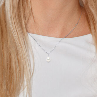 Diamond Pendant 0.010 Cts Gekweekte Pearl Freshwater peer 9-10mm White White Gold Wit