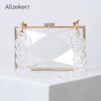 Diamond-Shaped Clear Acrylic Handbags Women 2020 New Summer Transparent Color Small Square Crossbody Bag Acrylic Chain Beach Bag