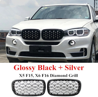 Diamond Style ABS Front Racing Grille For-BMW X5 X6 F15 F16 F85 F86 Silver+Black