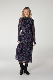 Dianne midi-jurk met abstract dessin en smockdetails multi colour Zwart - XL