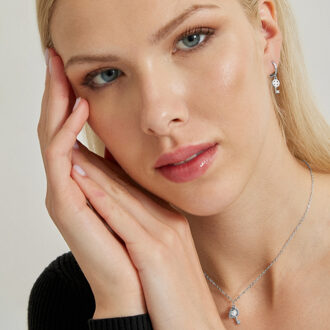 Diao halsketting, gemaakt van glanzende zirkonia, gerhodineerd Wit - One Size