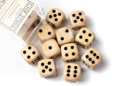 Dice Set - Marble 16mm - Ivory-Black D6 (12 stuks)