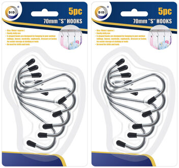 Did 10x stuks S-haken met zwarte beschermlaag 7 cm - Handdoekhaakjes Zilverkleurig