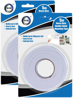 Did 2x rollen dubbelzijdig foam tape/plakband 5 meter - Tape (klussen) Wit